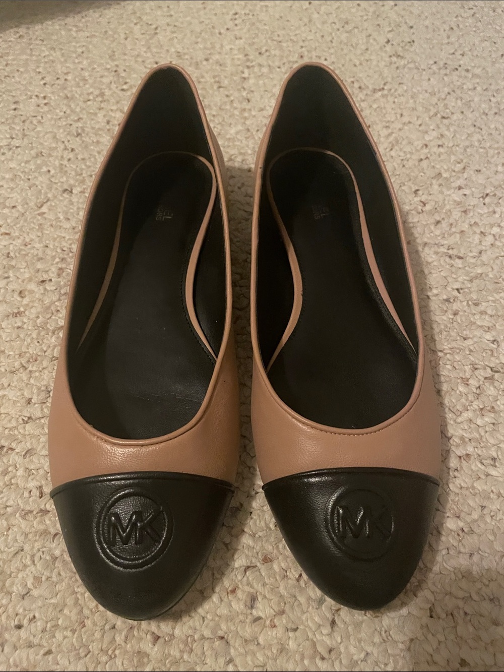 Michael Kors Leather Ballet Flats Tan/Toffee Black Cap Toe Size 9.5